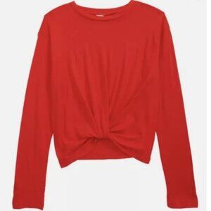Nordstrom Kids Girl's Twist Front Long Sleeve T-shirt In Red Scarlet S 8/10 NWT